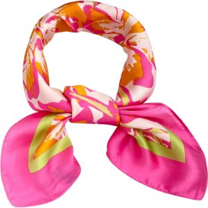Square Satin Head Scarf for Women Silk Feeling Scarf Hair Bandana Neck Scarf Hair Wraps Valentines Day Gifts 27.5 × 27.5 inches(Pink Flowers Pattern)