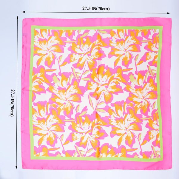 Square Satin Head Scarf for Women Silk Feeling Scarf Hair Bandana Neck Scarf Hair Wraps Valentines Day Gifts 27.5 × 27.5 inches(Pink Flowers Pattern) - Image 2