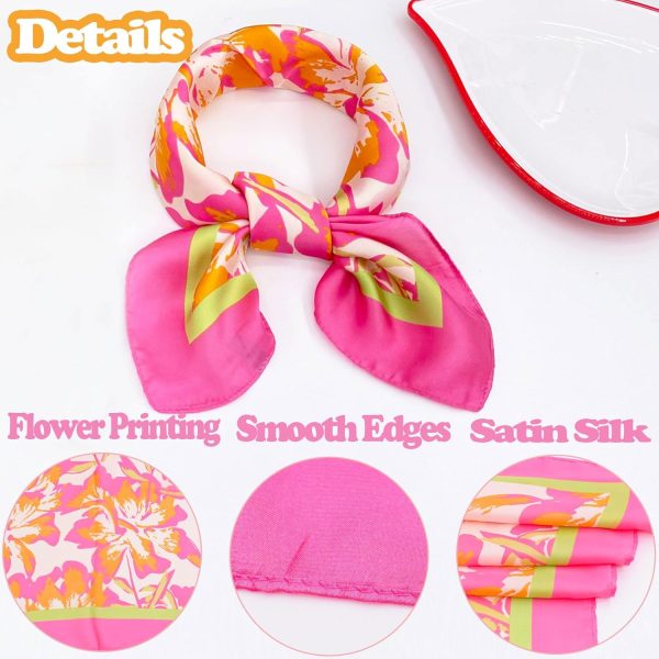 Square Satin Head Scarf for Women Silk Feeling Scarf Hair Bandana Neck Scarf Hair Wraps Valentines Day Gifts 27.5 × 27.5 inches(Pink Flowers Pattern) - Image 3