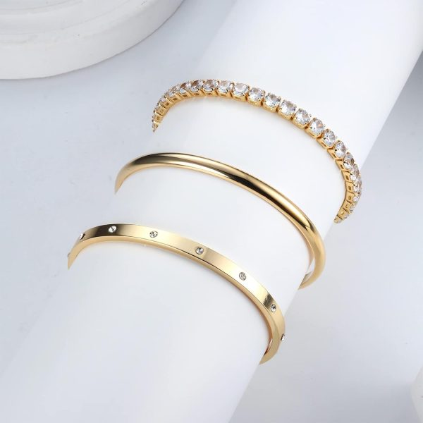14K Gold Bracelets for Women Trendy Bangle Cuff Chain Bracelets Set Gold Plated Paperclip Bead Tennis Bracelet Chunky Gold Filled Bracelet Stack 3/4PCS - Image 6