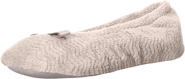 Women's Diamond Microterry Gemma Ballerina Slippers-Suede Sole with Memory Foam Comfort, Machine Washable