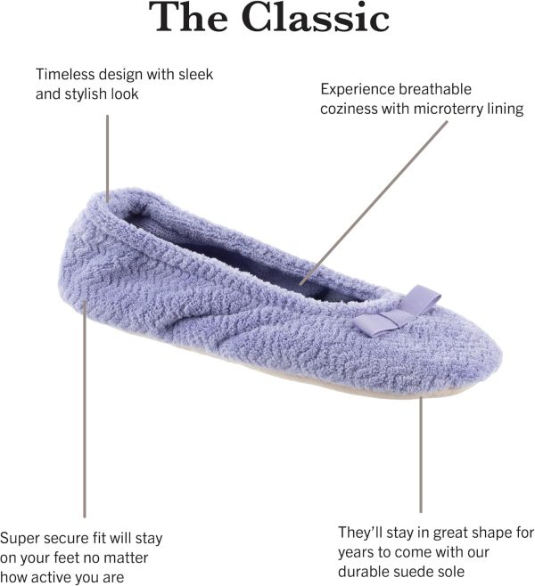 Women's Diamond Microterry Gemma Ballerina Slippers-Suede Sole with Memory Foam Comfort, Machine Washable - Image 2