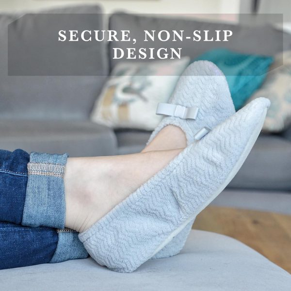 Women's Diamond Microterry Gemma Ballerina Slippers-Suede Sole with Memory Foam Comfort, Machine Washable - Image 5