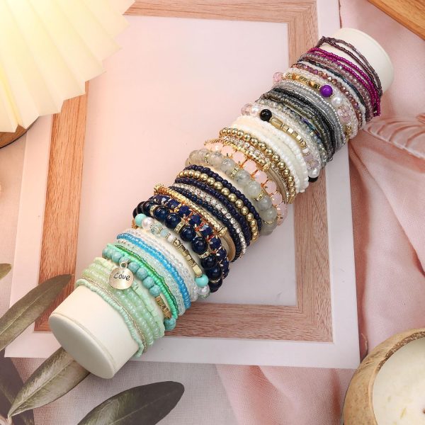 6 Sets Bohemian Stackable Bead Bracelets for Women Stretch Bohemian Style Stretch Multilayered Boho Bracelet Set - Image 6