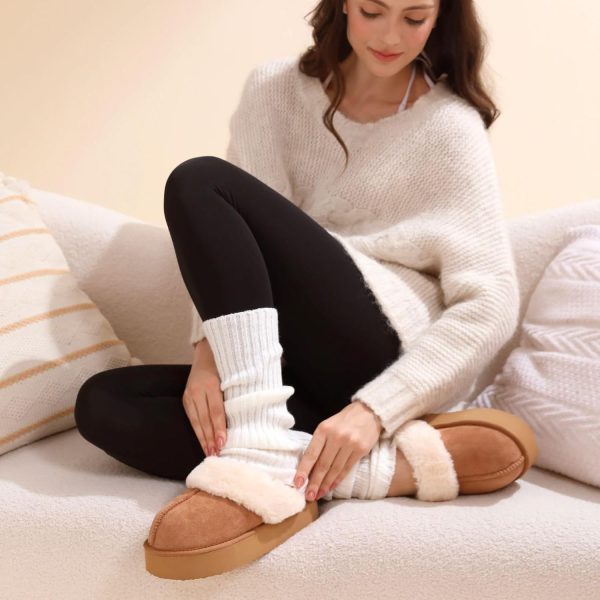 Fuzzy Platform Slippers for Women - Women's Casual Winter House Slippers - Brown, Faux Fur & Shearling Blend - Women's Size - Image 5